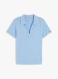 Blue Regular Fit Pique Henley Polo Shirt  Women