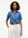 Blue Boxy Fit Short Sleeve Denim Shirt  Women