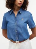 Blue Boxy Fit Short Sleeve Denim Shirt  Women