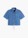 Blue Boxy Fit Short Sleeve Denim Shirt  Women