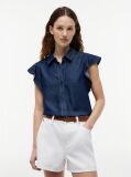 Blue Regular Ruffle Cap Sleeve Denim Shirt  Women