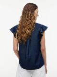 Blue Regular Ruffle Cap Sleeve Denim Shirt  Women