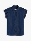 Blue Regular Ruffle Cap Sleeve Denim Shirt  Women