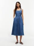 Blue Belted Denim Fit And Flare Midi Dress  Women