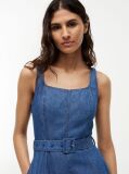 Blue Belted Denim Fit And Flare Midi Dress  Women