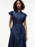 Blue Denim Fit And Flare Midi Dress  Women