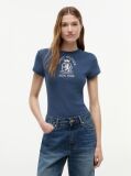 Μπλε T-Shirt Σε Στενή Γραμμή Με Εφέ Washed  Γυναίκες