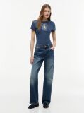 Μπλε T-Shirt Σε Στενή Γραμμή Με Εφέ Washed  Γυναίκες