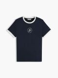 Blue Logo Embroidery Ringer T-Shirt  Women
