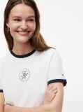 White Logo Embroidery Ringer T-Shirt  Women