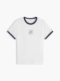 White Logo Embroidery Ringer T-Shirt  Women