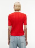 Red Pointelle Gold-Tone Button Short Sleeve Cardigan  Women