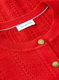 Red Pointelle Gold-Tone Button Short Sleeve Cardigan  Women
