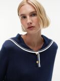 Blue Relaxed Sailor Collar Jumper With Silk  Women