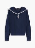 Blue Relaxed Sailor Collar Jumper With Silk  Women