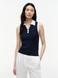 Blue Cable Knit Slim Sleeveless Polo Jumper  Women