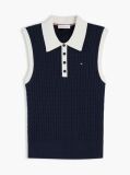 Blue Cable Knit Slim Sleeveless Polo Jumper  Women