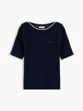 Blue Cable Knit Boat Neck Short Sleeve Jumper  Women