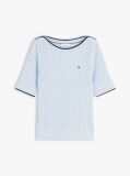 Blue Cable Knit Boat Neck Short Sleeve Jumper  Women