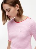 Pink Cable Knit Boat Neck Short Sleeve Jumper  Women