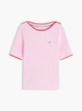 Pink Cable Knit Boat Neck Short Sleeve Jumper  Women