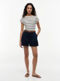 Multi Gold-Tone Button Boat Neck T-Shirt  Women