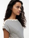 Multi Gold-Tone Button Boat Neck T-Shirt  Women