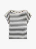 Multi Gold-Tone Button Boat Neck T-Shirt  Women