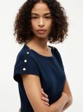 Blue Gold-Tone Button Boat Neck T-Shirt  Women