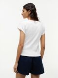White Gold-Tone Button Boat Neck T-Shirt  Women
