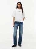 White Logo Embroidery Relaxed Crew Neck T-Shirt  Women