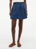 Blue Mid Rise Pleated Denim Midi Skirt  Women
