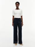 Multi Pinstripe Gold-Tone Button Wide Leg Trousers With Linen  Women