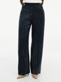 Multi Pinstripe Gold-Tone Button Wide Leg Trousers With Linen  Women