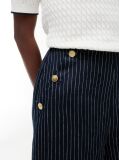 Multi Pinstripe Gold-Tone Button Wide Leg Trousers With Linen  Women