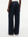 Multi Pinstripe Gold-Tone Button Wide Leg Trousers With Linen  Women