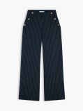 Multi Pinstripe Gold-Tone Button Wide Leg Trousers With Linen  Women