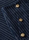 Multi Pinstripe Gold-Tone Button Wide Leg Trousers With Linen  Women