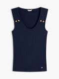 Blue Gold-Tone Button Ribbed Tank Top  Women