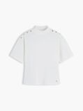 Μπεζ T-Shirt Με Χρυσά Κουμπιά Και Λαιμόκοψη Mock  Γυναίκες