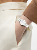 White Stainless Steel Frosted Dial Chain-Link Watch  Women