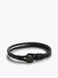 Black Ionic-Plated Nautical Charm Black Leather Bracelet  Men