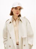 Beige Stripe Seersucker Logo Plaque Baseball Cap  Women