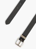 Black Square Buckle Logo Keeper Leather Belt  Women