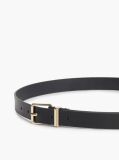 Black Square Buckle Logo Keeper Leather Belt  Women