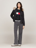 Black Faux Faur Hooded Down-Filled Fitted Jacket  Women