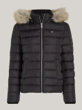 Black Faux Faur Hooded Down-Filled Fitted Jacket  Women