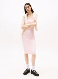 Pink Ribbed Spaghetti Strap Bodycon Midi Dress  Women