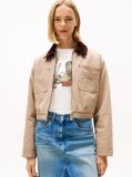 Μπεζ Cropped Τζάκετ Με Appliqué Λογότυπο Και Επένδυση  Γυναίκες