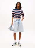 Denim Faded Pleated Loose Denim Bermuda Shorts  Women